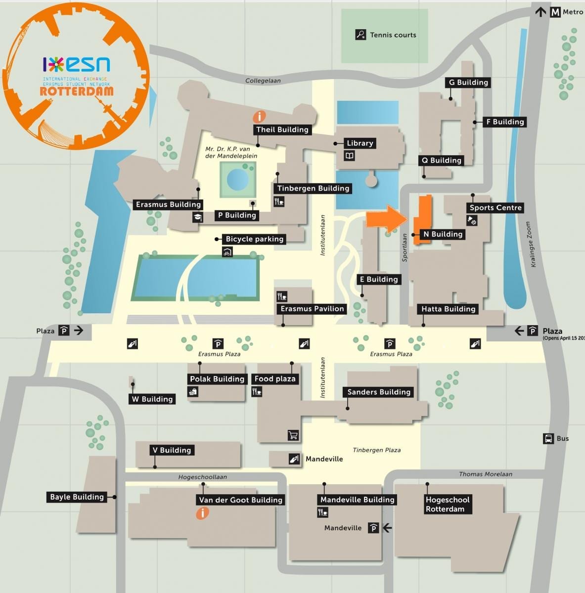 Kaart van erasmus universiteit Rotterdam 