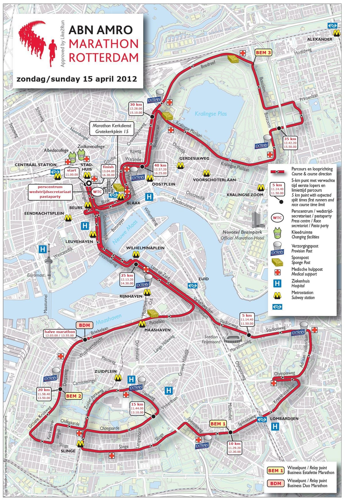 Kaart van Rotterdam marathon 
