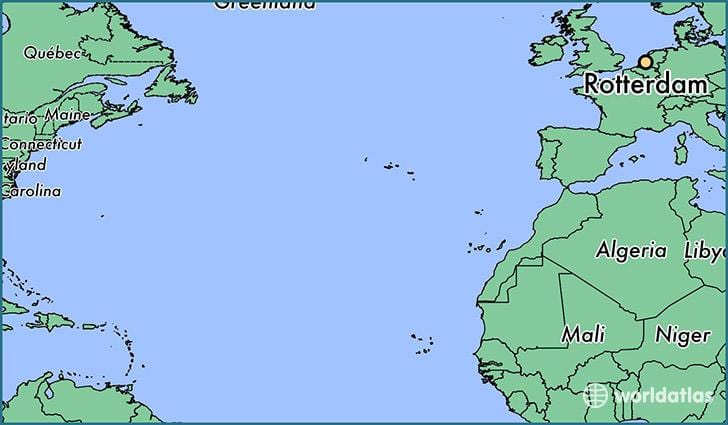 kaart van Rotterdam op die wêreld 