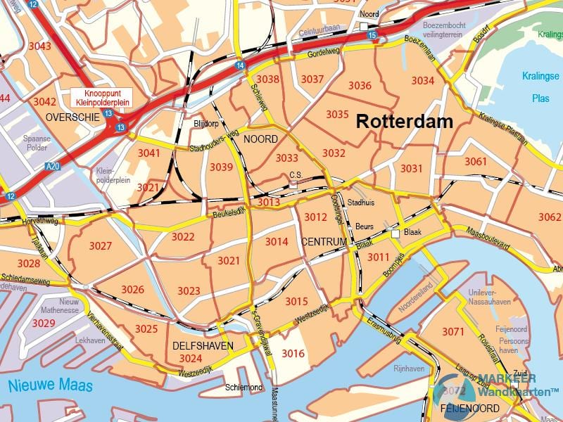 Kaart van Rotterdam poskode 